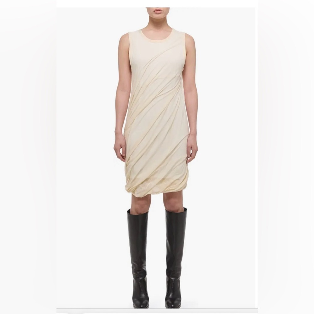 Helmut Lang Bubble Hem Cotton Draped Vanilla Mini Dress Sz Small NWT